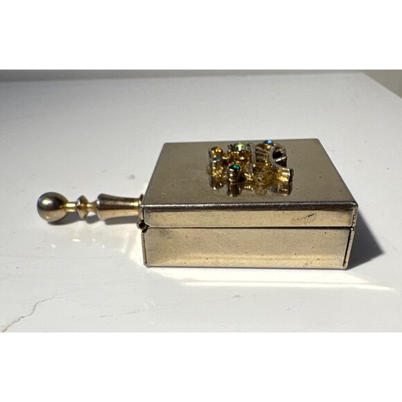 Portable Ashtray Box Jeweled Wheelbarrow Vintage Gold Tone 1.5" - Picture 4 of 10